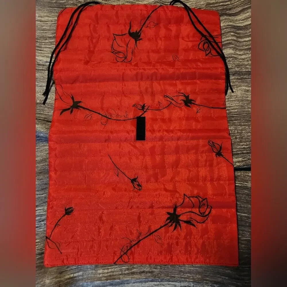 Vintage Mink Co. Red Floral Roll Up Jewelry‎ Organizer Travel